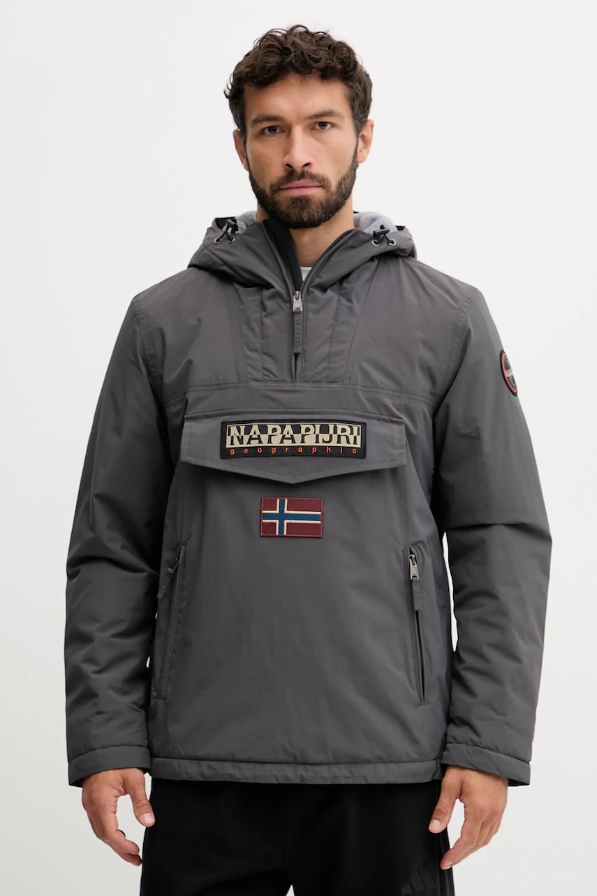 Bunda Napapijri Rainforest Pocket 2 šedá barva, přechodná, NP0A4GMDH981