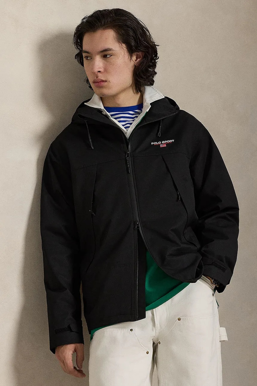 Bunda Polo Ralph Lauren černá barva, přechodná, oversize, 710P00794