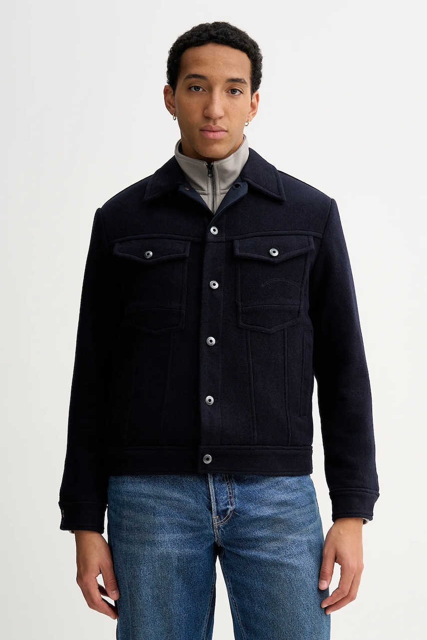 Bunda s příměsí vlny G-Star Wool Trucker tmavomodrá barva, D27313-E155