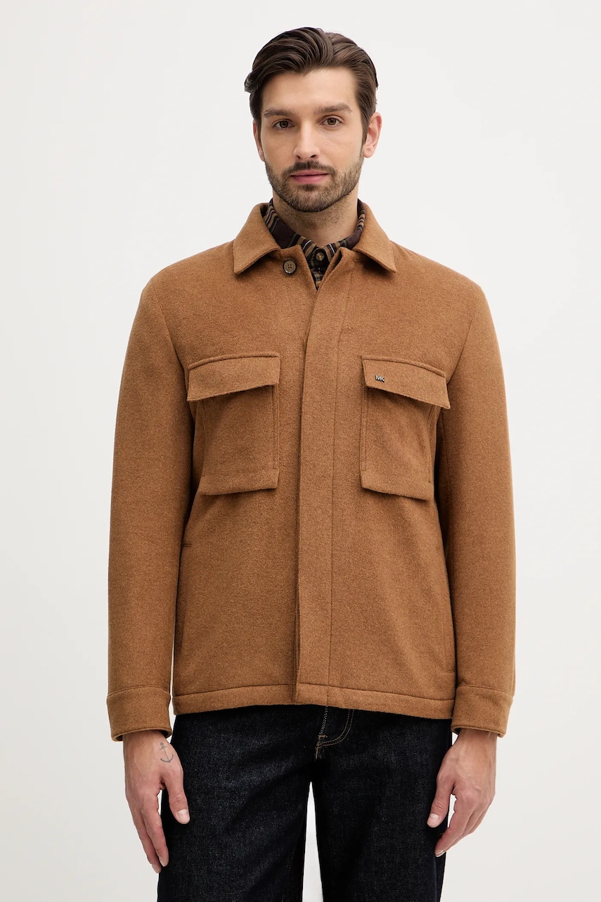 Bunda s příměsí vlny Michael Kors hnědá barva, MK0BL01091