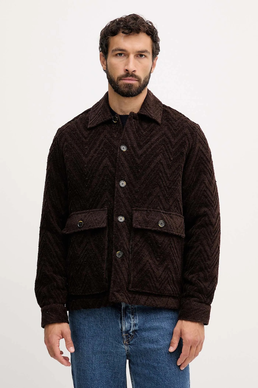 Bunda s příměsí vlny Mos Mosh LUIS hnědá barva, oversize, 507960