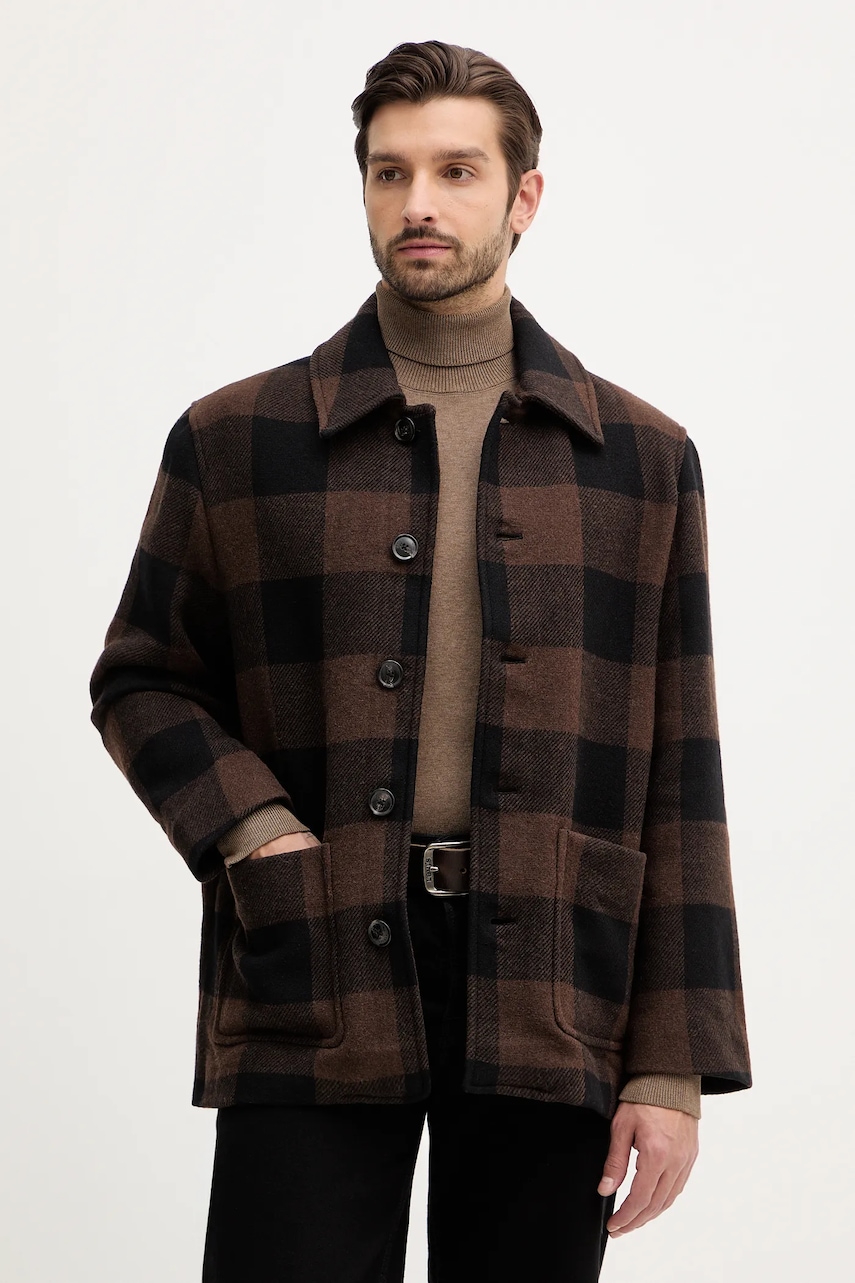 Bunda s příměsí vlny Tommy Hilfiger hnědá barva, MW0MW40623