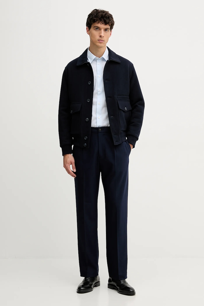 Bunda s příměsí vlny United Colors of Benetton tmavomodrá barva, 23PEUN06N