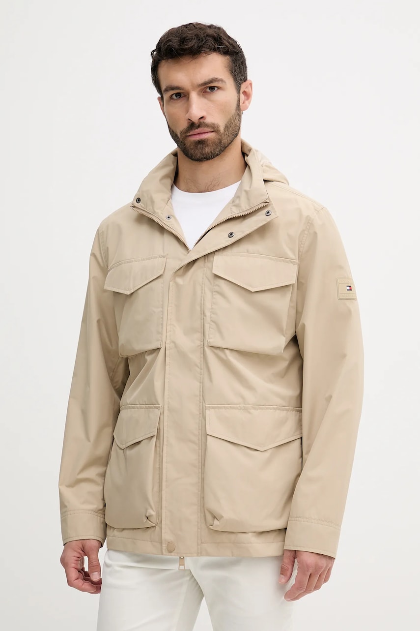 Bunda Tommy Hilfiger béžová barva, přechodná, MW0MW40223