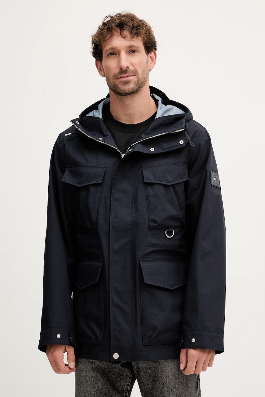 Bunda Tommy Hilfiger tmavomodrá barva, přechodná, MW0MW42071