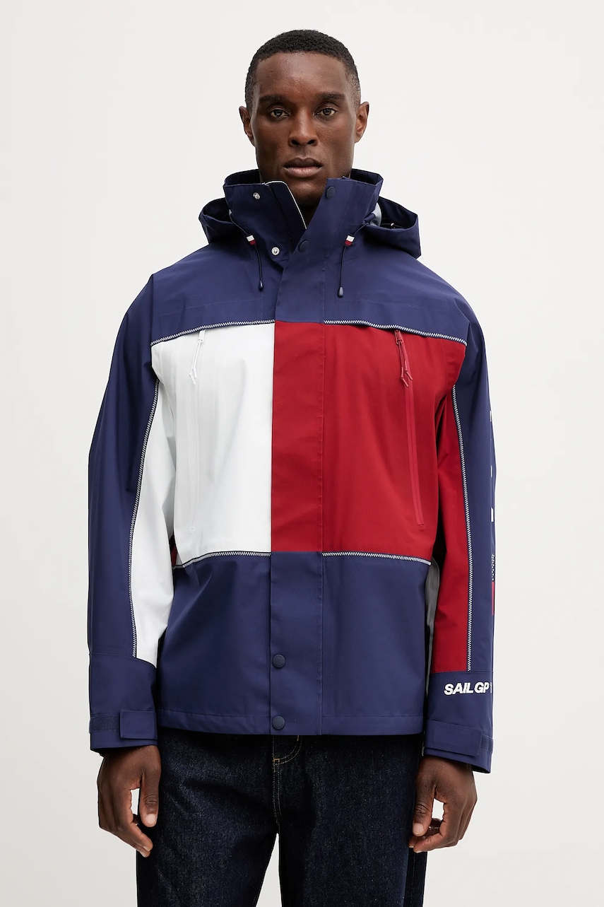 Bunda Tommy Hilfiger x SAIL GP tmavomodrá barva, přechodná, oversize, MW0MW41412