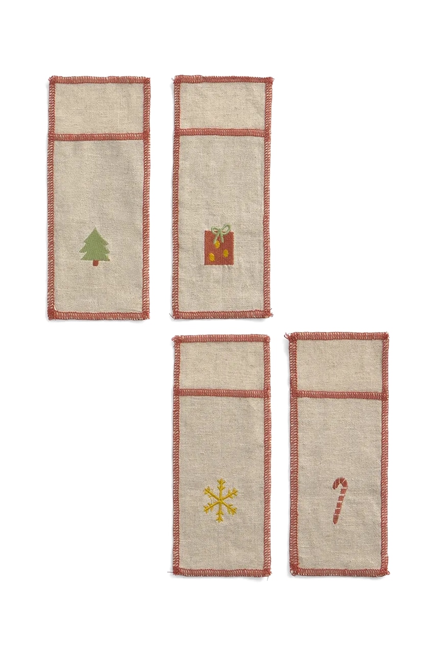 Calma House  Vánoční sada obalů na příbory se lnem  Joy 21 x 8 cm 4-pack