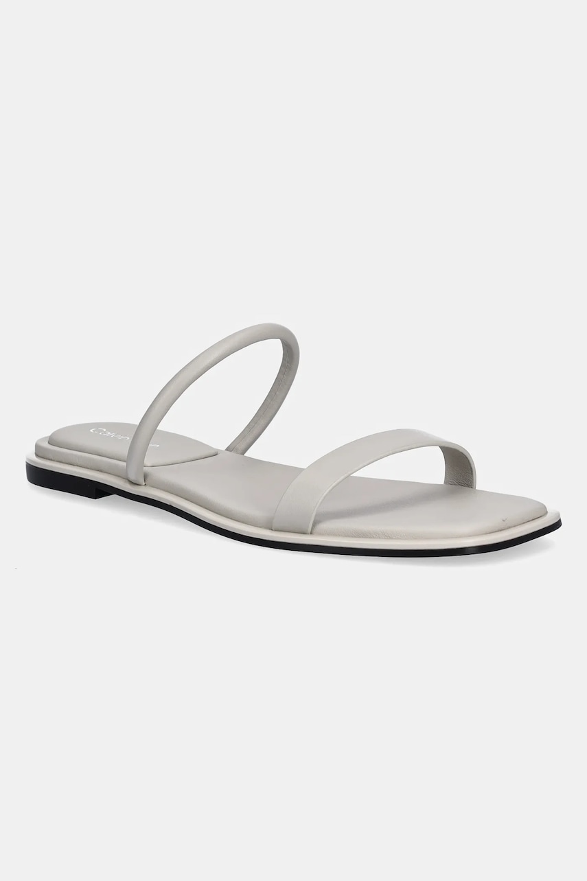 Calvin Klein  Kožené pantofle  FLAT SANDAL SQUARED 2-BAR LTH