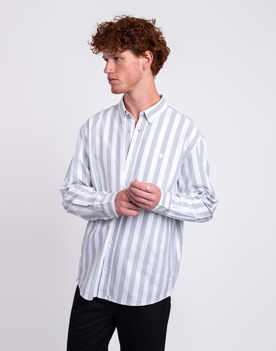 Carhartt WIP L/S Dillion Shirt Dilion Stripe, Park/White XL
