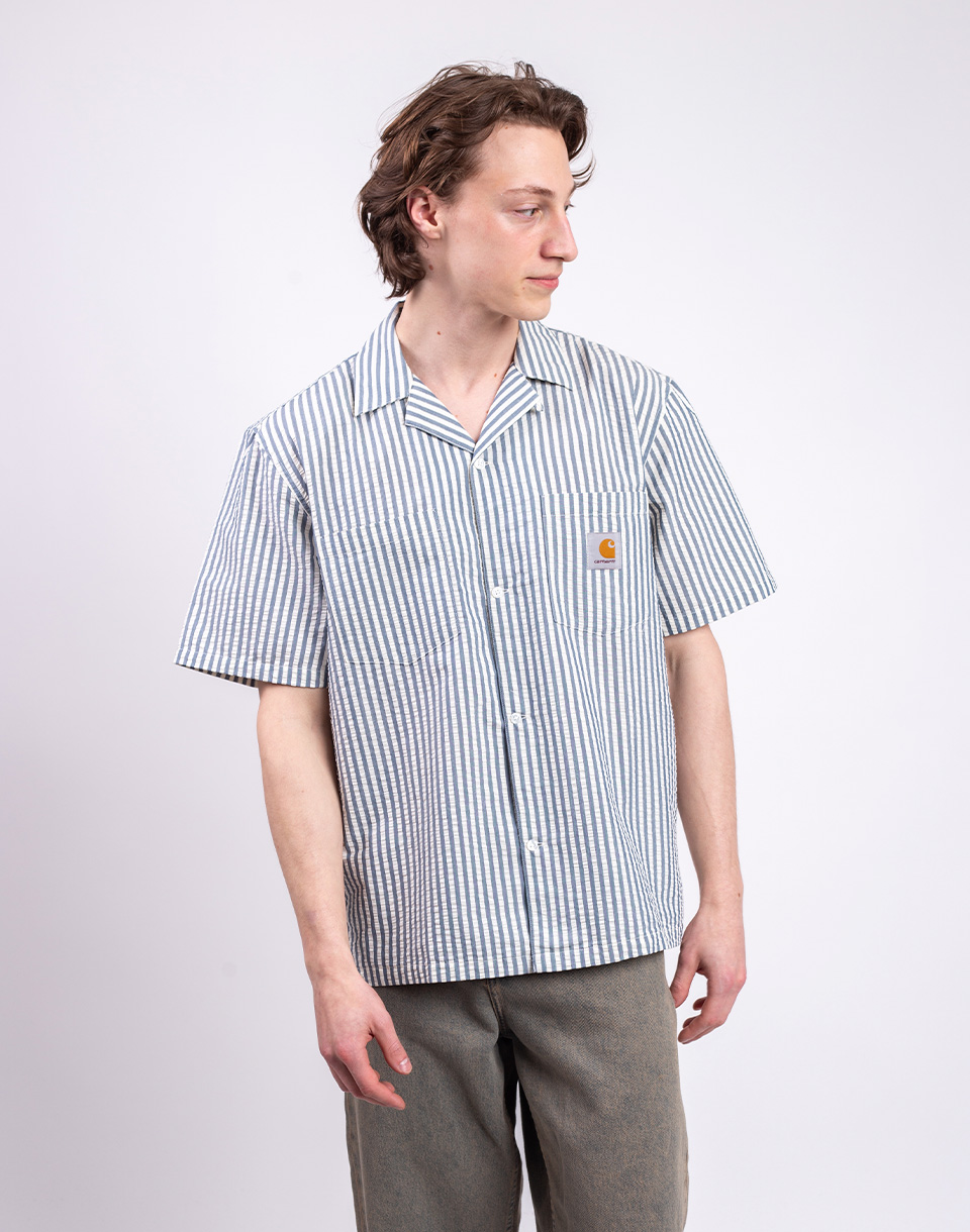 Carhartt WIP S/S Leavel Shirt Leavel Stripe, Blue River S