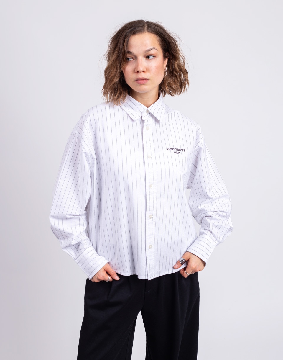 Carhartt WIP W' L/S Cassel Shirt Cassel Stripe, White/Black M