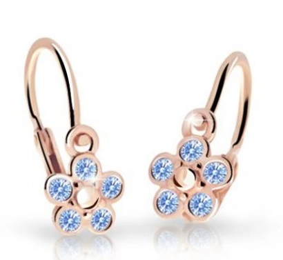 Cutie Jewellery Dětské kytičkové náušnice z růžového zlata C2744-10-X-4 světle modrá