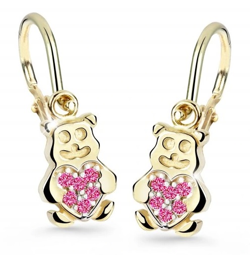 Cutie Jewellery Dětské náušnice ze žlutého zlata Medvídci C2751-10-X-1 fuchsiová