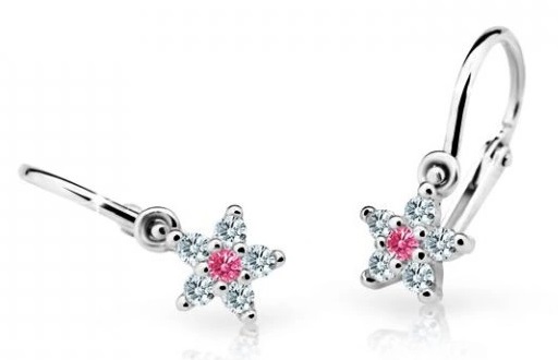 Cutie Jewellery Třpytivé dětské náušnice z bílého zlata C2118-10-X-2 fuchsiová