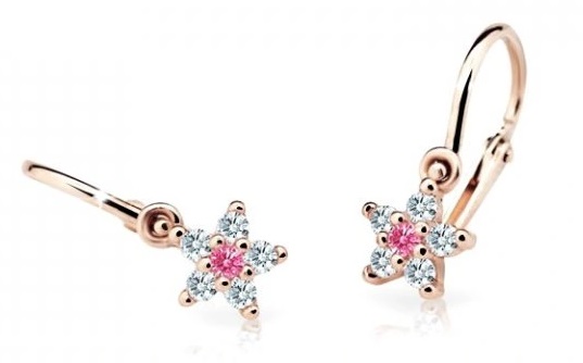 Cutie Jewellery Třpytivé dětské náušnice z růžového zlata C2118-10-X-4 fuchsiová