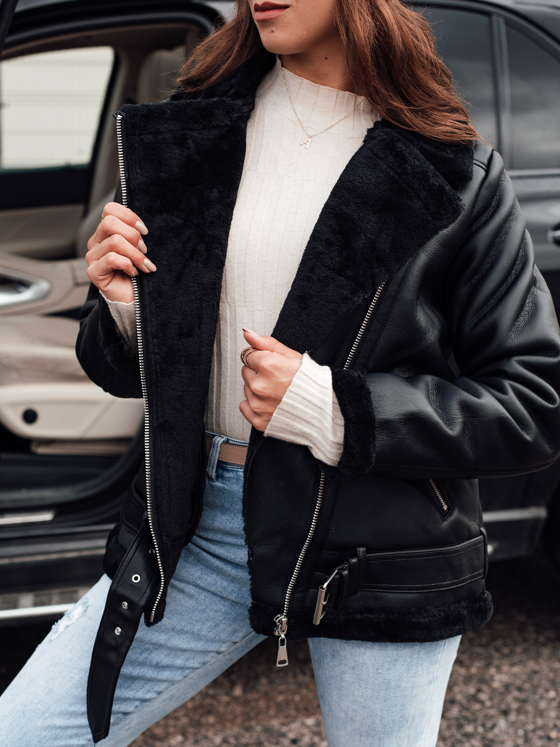 Dámská bunda NORFDIMA kožená s kožíškem černá Dstreet