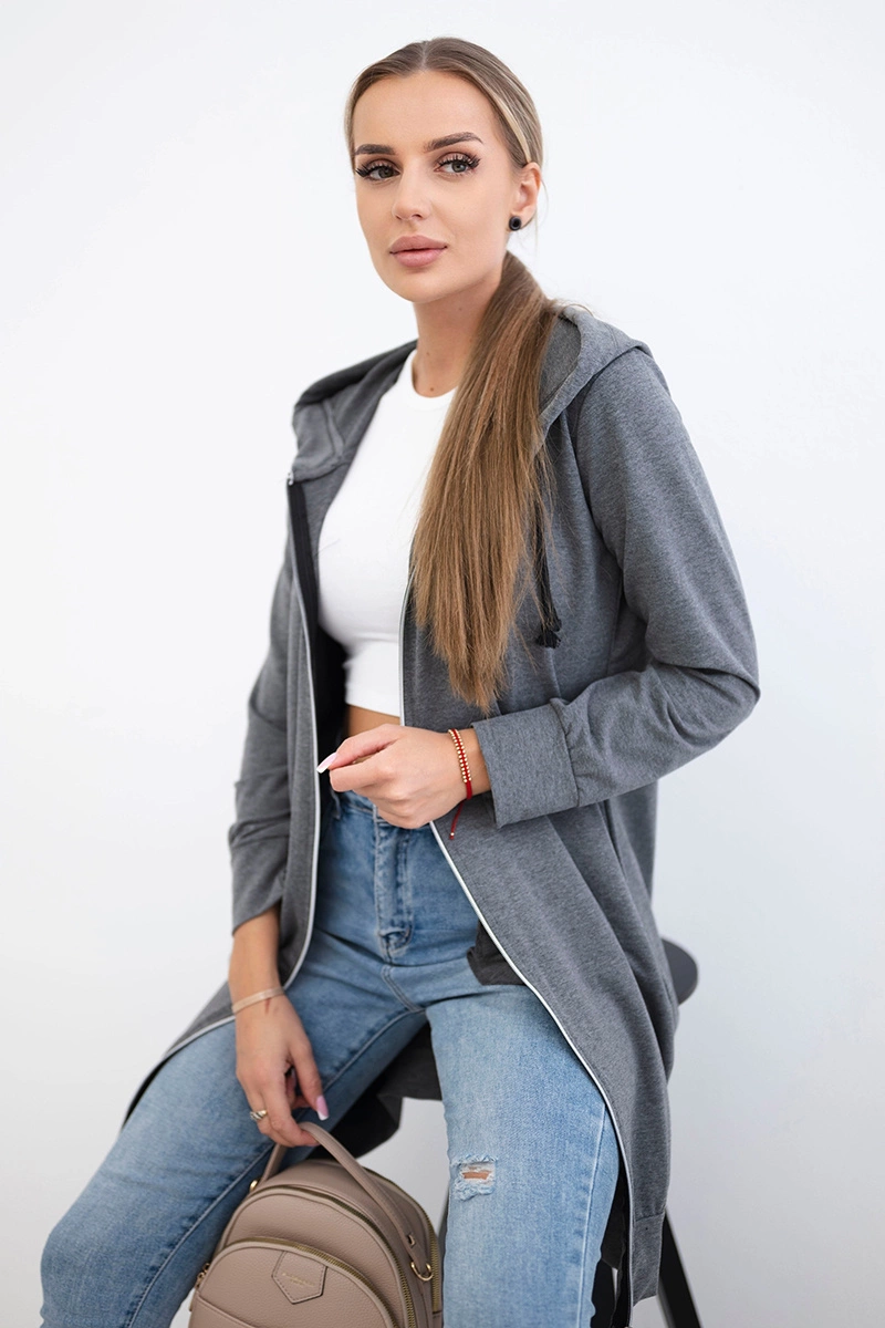 Dámská dlouhá mikina s kapucí Kesi - tmavě šedý melanž