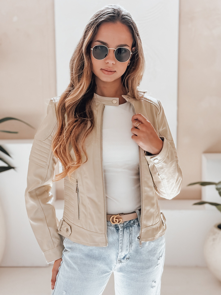 Dámská kožená bunda ROCKMISS béžová