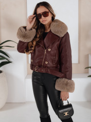 Dámská kožená zimní bunda s kožešinou