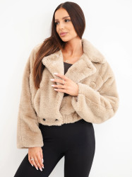 Dámská kožešinová bomber bunda s límcem, camel