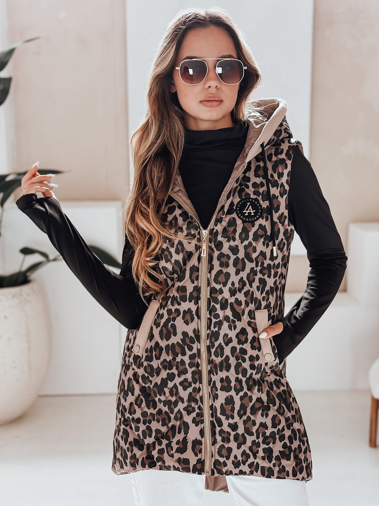 Dámská leopardí vesta s kapucí