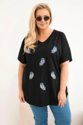 Dámská Plus Size halenka s pírkovými aplikacemi