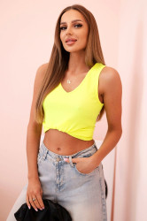 Dámské bavlněné tílko s V-výstřihem neon žluté