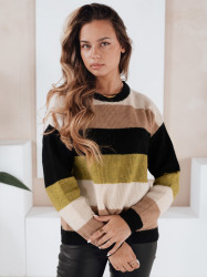 Damski sweter w paski CALVENA czarno-beżowy Dstreet