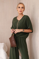 Dámský set halenka + kalhoty - khaki