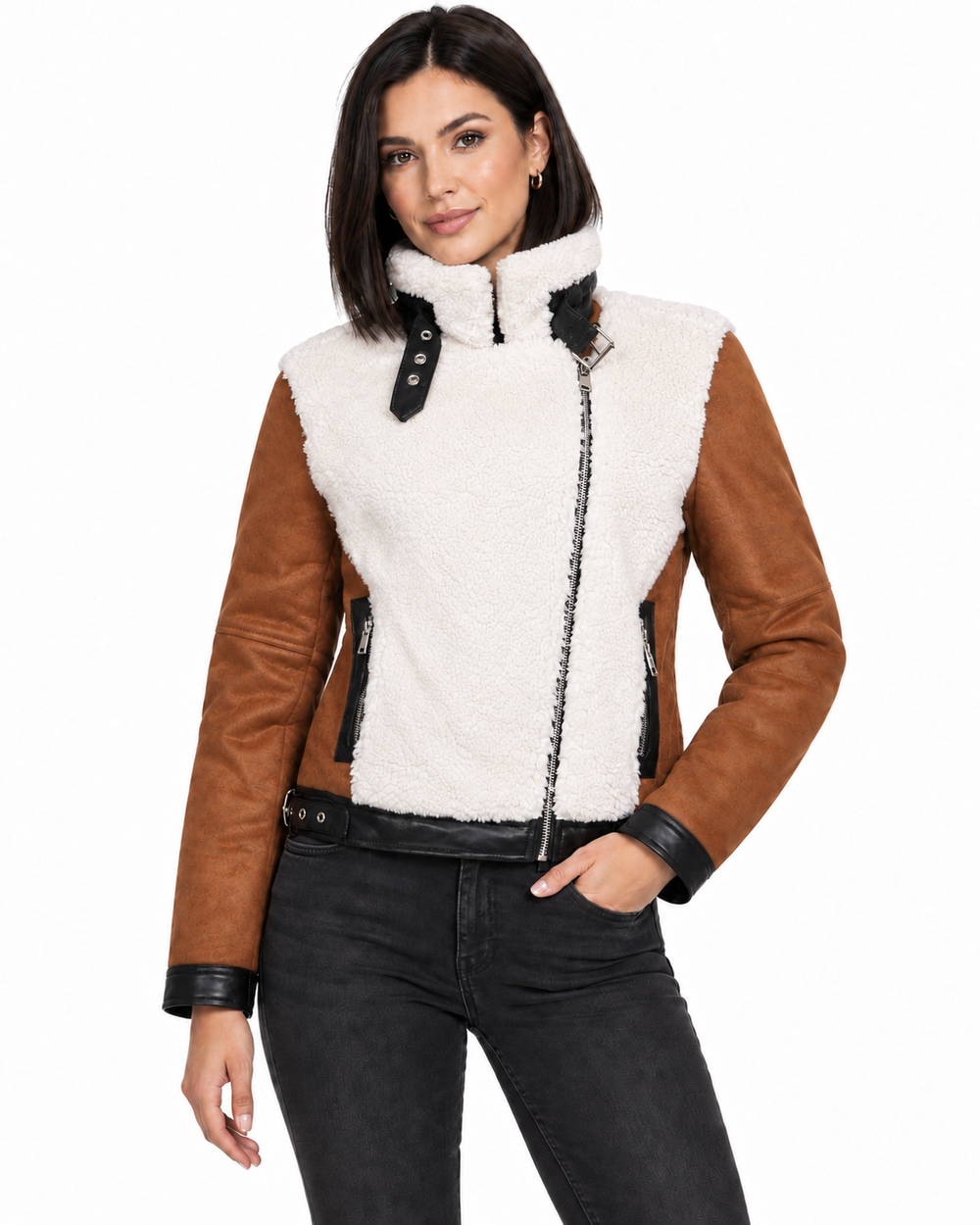 Dámský shearling kabát - 11Z8235 Camel