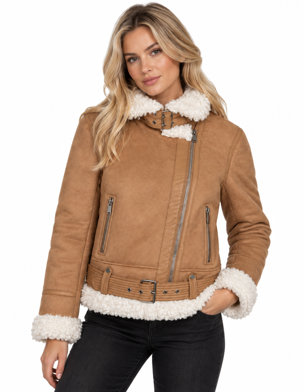 Dámský shearling kabát - 11Z8235 Camel