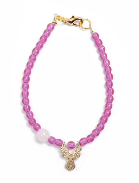 Deers Fialový korálkový mini náramek s růženínem