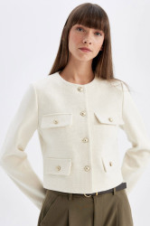 DEFACTO Crop Crew Neck Button-Down Blazer Jacket