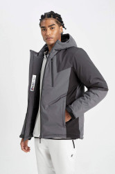 DEFACTO Fit Thermometer Jacket Water Repellent Windproof Slim Fit Slim Cut Hooded Zippered