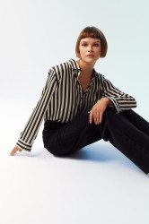 DEFACTO Oversize Wide Fit Satin Striped Long Sleeve Shirt