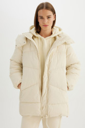 DEFACTO Water Repellent Hooded Puffer Jacket Parka Zipper Snap Pocket C9372AX24WN
