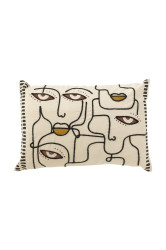 Dekorativní bavlněný polštář J-Line Faces 68 x 40 cm