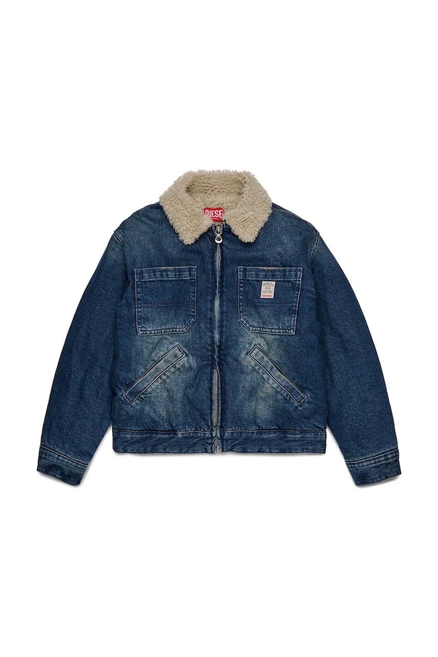 Dětská bavlněná bunda Diesel JOMOX-FUR JACKET modrá barva, J02506