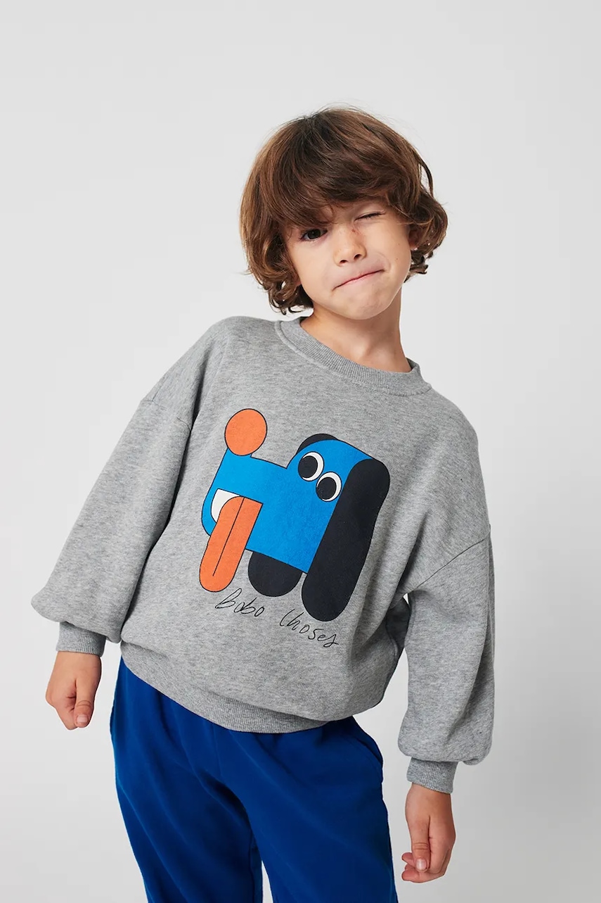 Dětská bavlněná mikina Bobo Choses Doggy Mate šedá barva, vzorovaná, 225AC031