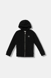 Dětská bavlněná mikina Calvin Klein Jeans černá barva, s kapucí, s aplikací, IB0IB02213