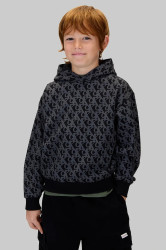 Dětská bavlněná mikina Calvin Klein Jeans černá barva, s potiskem, IB0IB02565