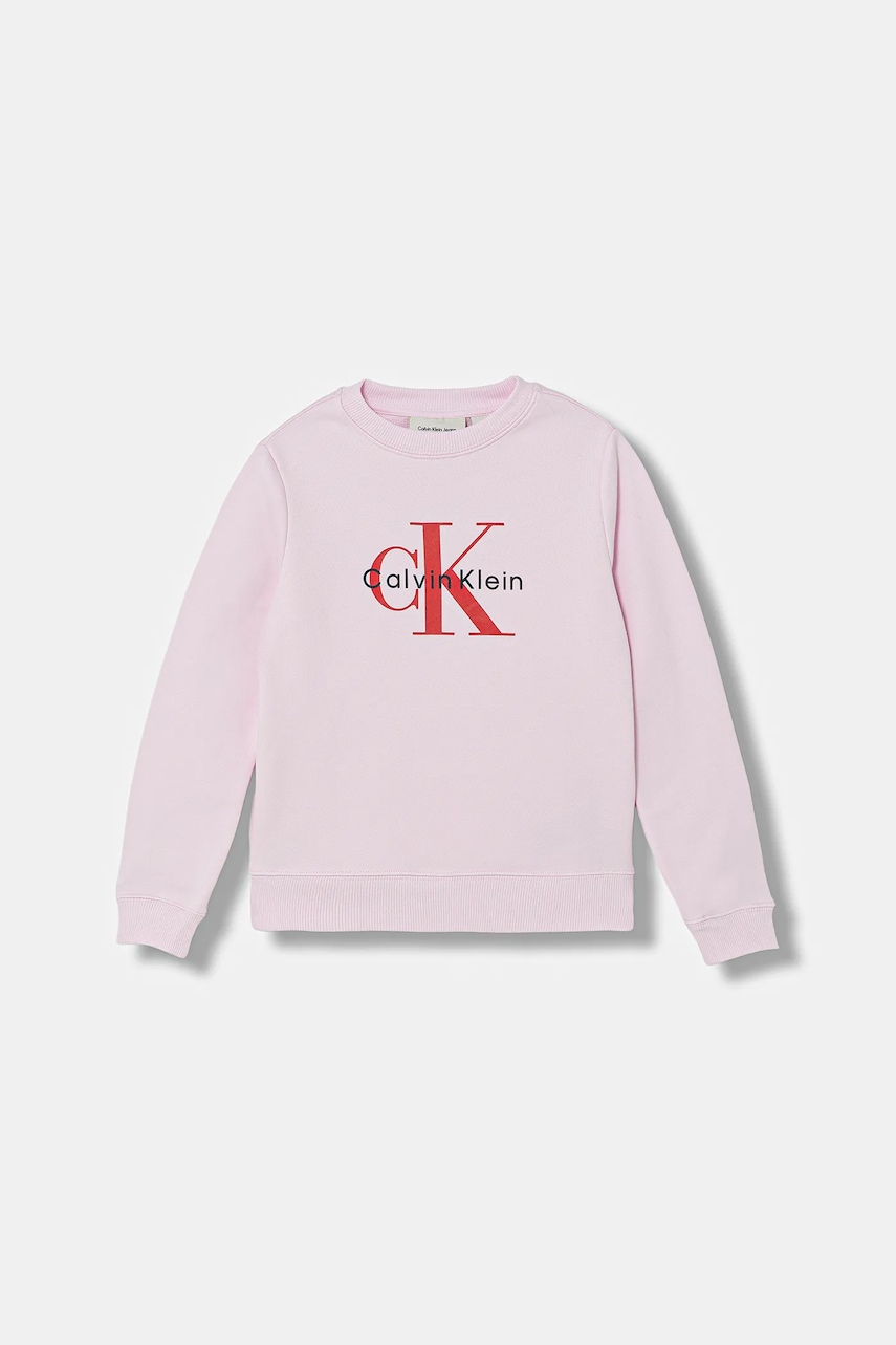 Dětská bavlněná mikina Calvin Klein Jeans růžová barva, s potiskem, IU0IU00714