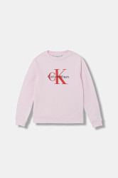 Dětská bavlněná mikina Calvin Klein Jeans růžová barva, s potiskem, IU0IU00714