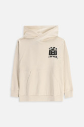 Dětská bavlněná mikina Coccodrillo béžová barva, s kapucí, s potiskem, EVERYDAY BOY A