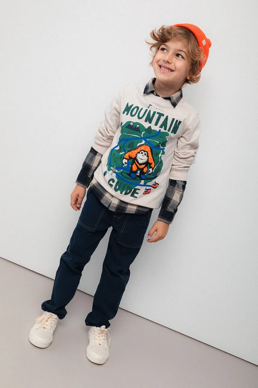 Dětská bavlněná mikina Coccodrillo šedá barva, vzorovaná, YETI BOY KIDS