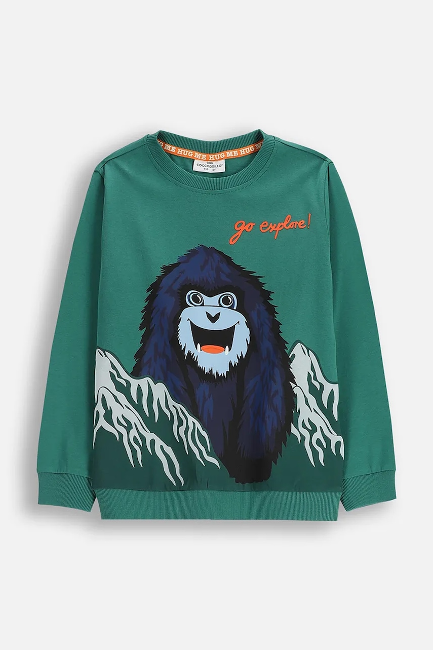 Dětská bavlněná mikina Coccodrillo zelená barva, hladká, YETI BOY KIDS