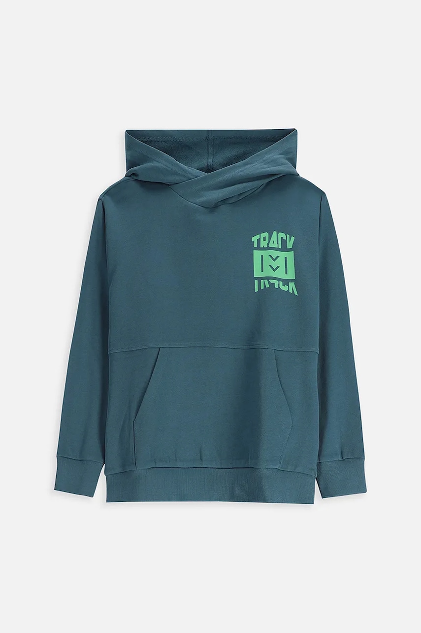 Dětská bavlněná mikina Coccodrillo zelená barva, s kapucí, s potiskem, EVERYDAY BOY A