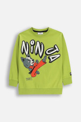 Dětská bavlněná mikina Coccodrillo zelená barva, s potiskem, SPORTS BOY KIDS