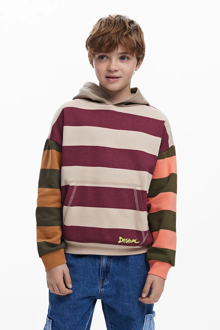 Dětská bavlněná mikina Desigual béžová barva, s kapucí, vzorovaná, 25WBSK05