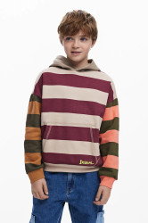 Dětská bavlněná mikina Desigual béžová barva, s kapucí, vzorovaná, 25WBSK05